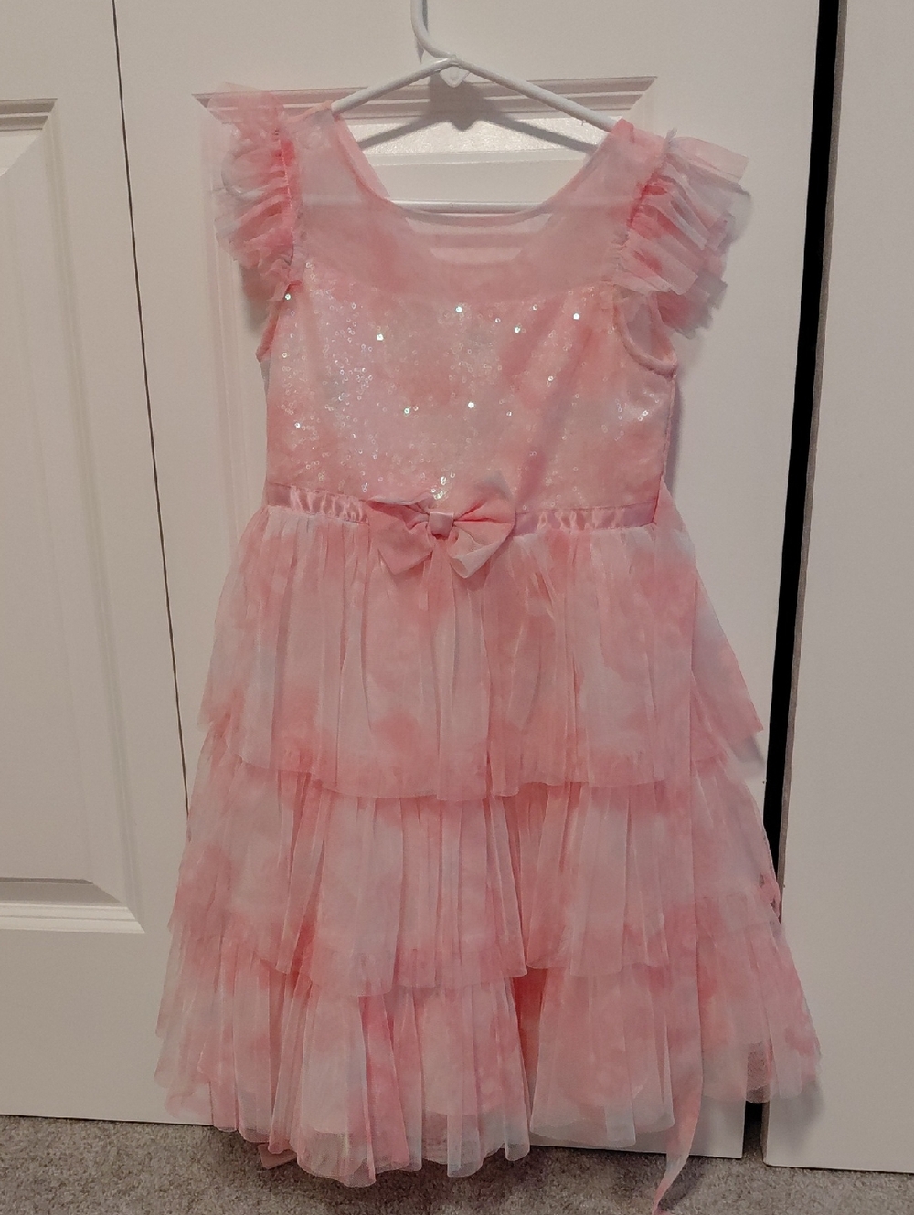 Jona Michelle Blush Pink Layered Tulle Dress with Bow Accent